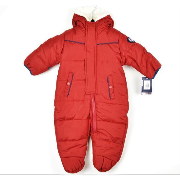 New! Ben Sherman Newborn Quilted Fleece Lined Zipper Puffer Hooded Snowsuit - Picture 2 of 6